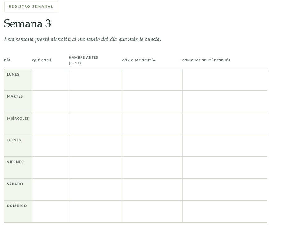Registro semanal del Cuaderno Raíz